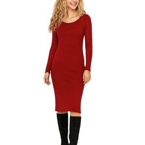 ZARA Medium Knit Red Long-Sleeve Midi Bodycon Dress Slim Fit